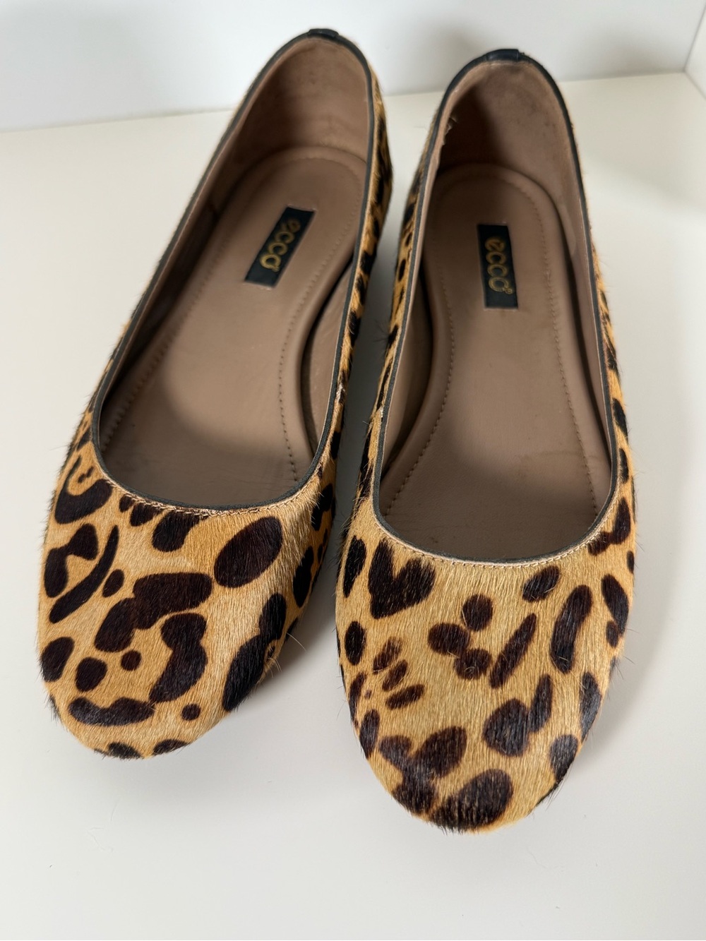 ECCO Leopard Print Calf Hair Ballet Flats Size 38